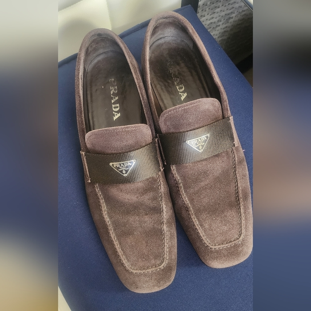 Prada Brown Suede Loafers for Men, Size 9 1/2.